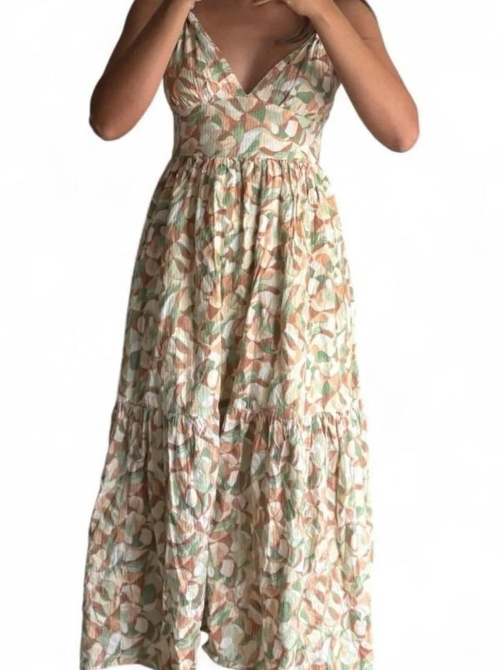 Abercrombie & Fitch Maxi Dress in Sage & Tan